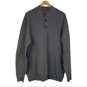 G.H. BASS & CO. MEN'S DARK GRAY 1/4 BUTTON MOCK NECK SWEATER SIZE XL-EUC